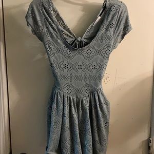 Blue open back romper WITH pockets (: